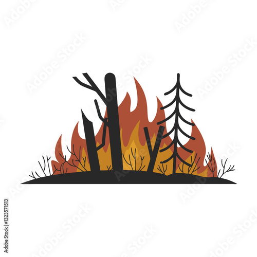 Vector Illustration Forest Fire with Burning Trees and Flames