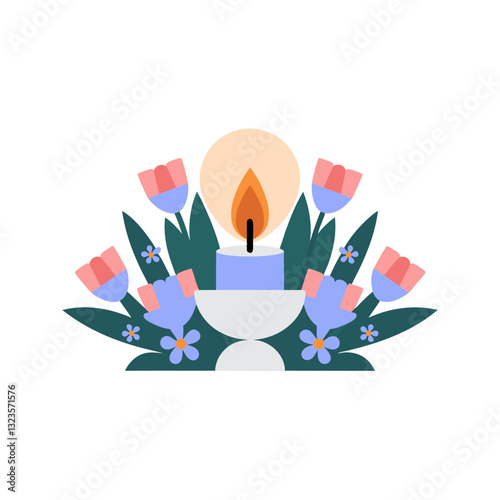 Vector Illustration of Candle with Floral Arrangement for Relaxation Decor