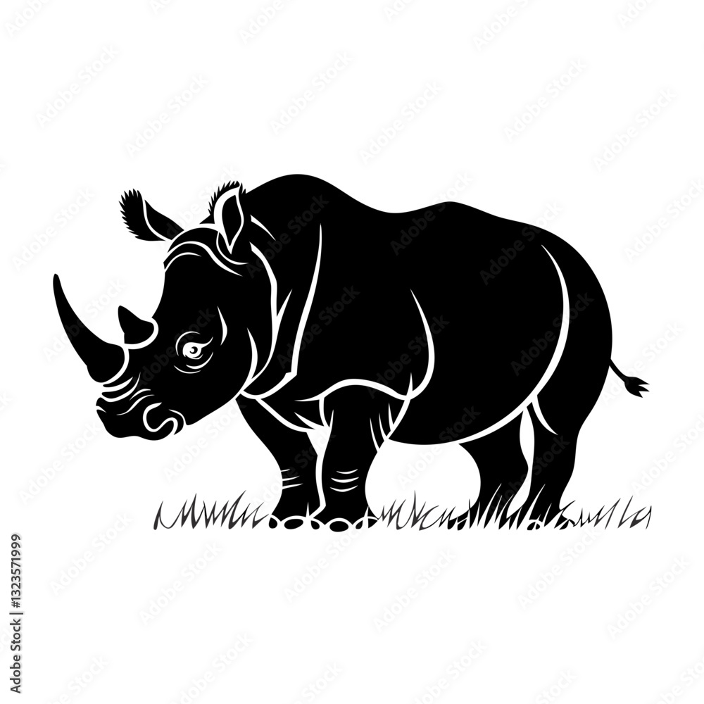 Fototapeta premium Black Rhino Silhouette Vector Art for Wildlife Conservation Themes
