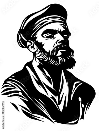 Bearded Sailor Portrait Vector Art for Tattoo and Design