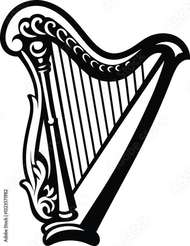 Modern quality Harp silhouette vector illustration, Harp line art vector icon design