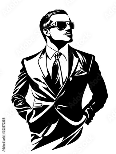 Handsome Man in Stylish Suit Wearing Sunglasses Vector Art