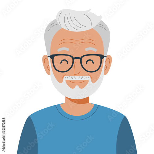 Smiling Elderly Man with Glasses Vector Illustration for Avatar Design