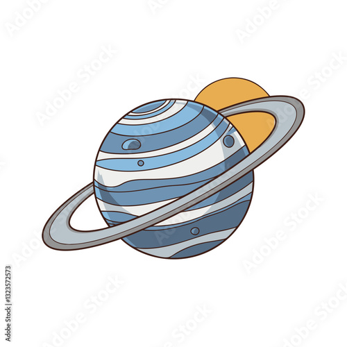 Colorful Planet with Rings and Sun Vector for Astronomy and Space Art