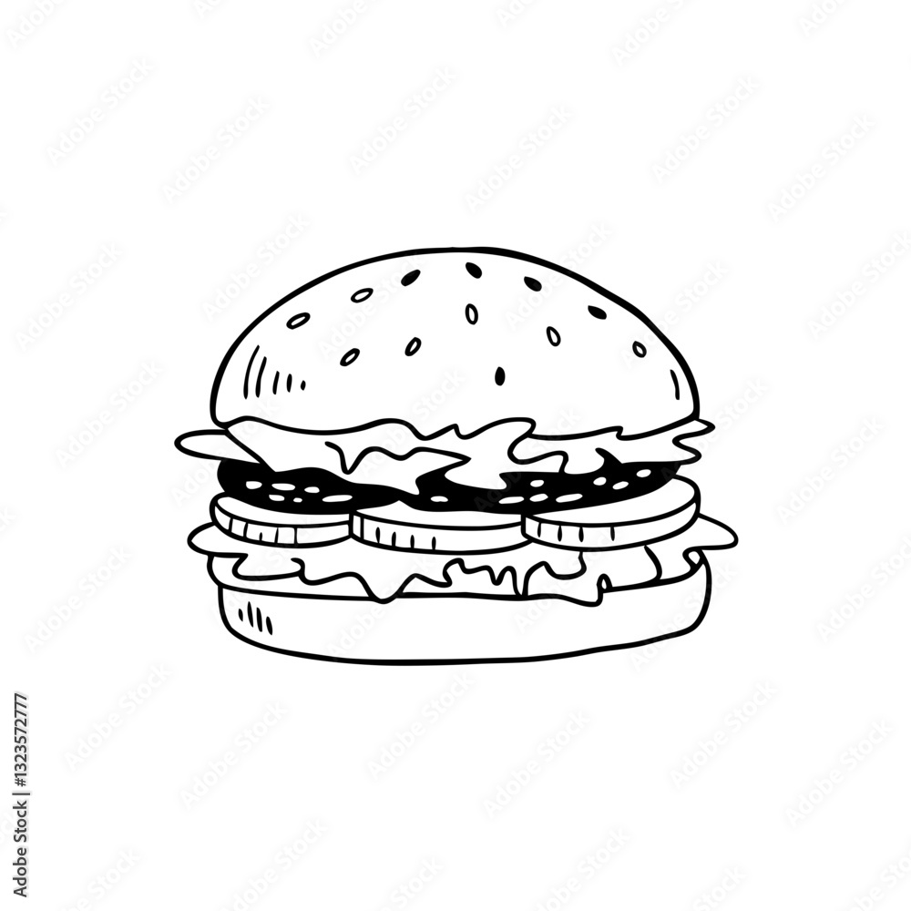 Simple Black and White Burger Vector Illustration for Creative Design Projects Simple Black and White Burger Vector Illustration for Creative Design Projects