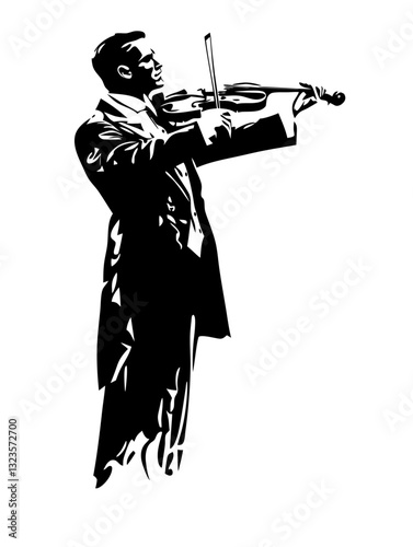 Elegant Violinist Silhouette Playing Classical Music Vector Art