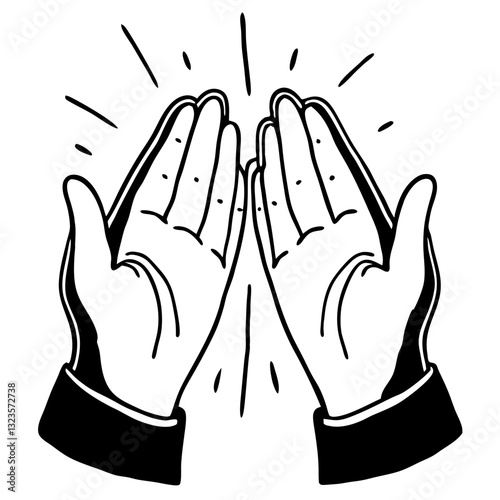 Vector Illustration Uplifted Hands in Prayer with Radiating Lines Symbolizing Hope