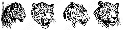 set of black silhouettes of cheetah heads