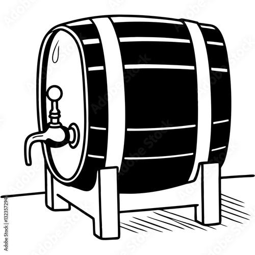 Traditional Wooden Beer Barrel Illustration for Brewing and Distilling Projects