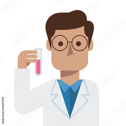 Scientist Cartoon Character Holding Test Tube in Lab Coat Vector Illustration