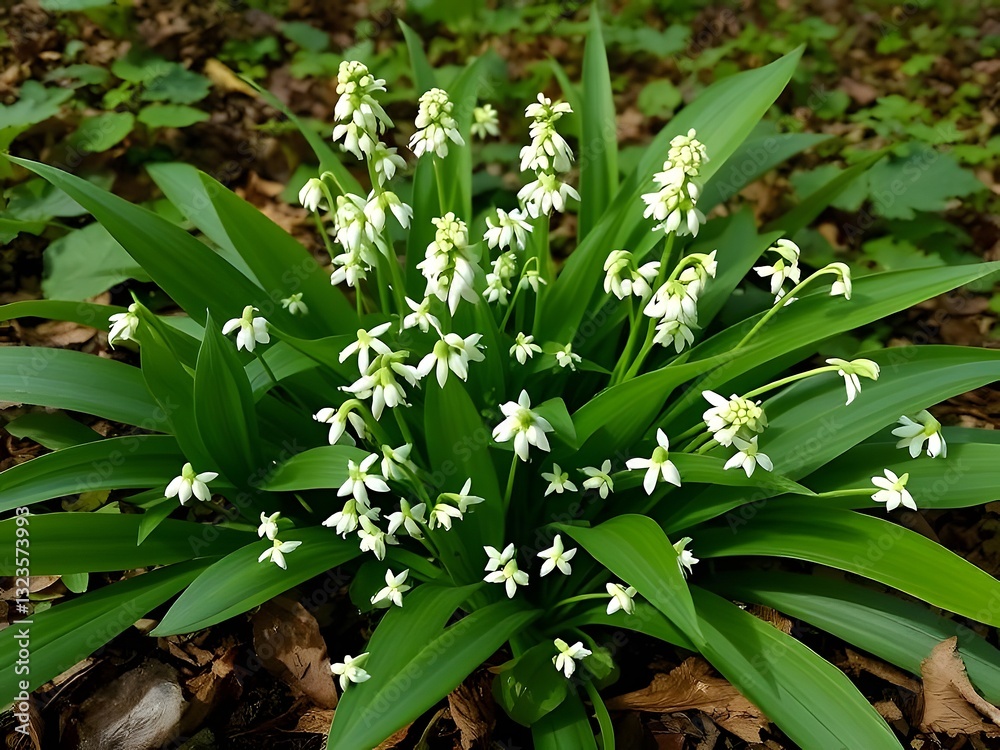 Obraz premium Star-of-Bethlehem Flowers in Bloom, Ornithogalum Umbellatum, White Spring Blossoms in Natural Habitat, Nature Photography.