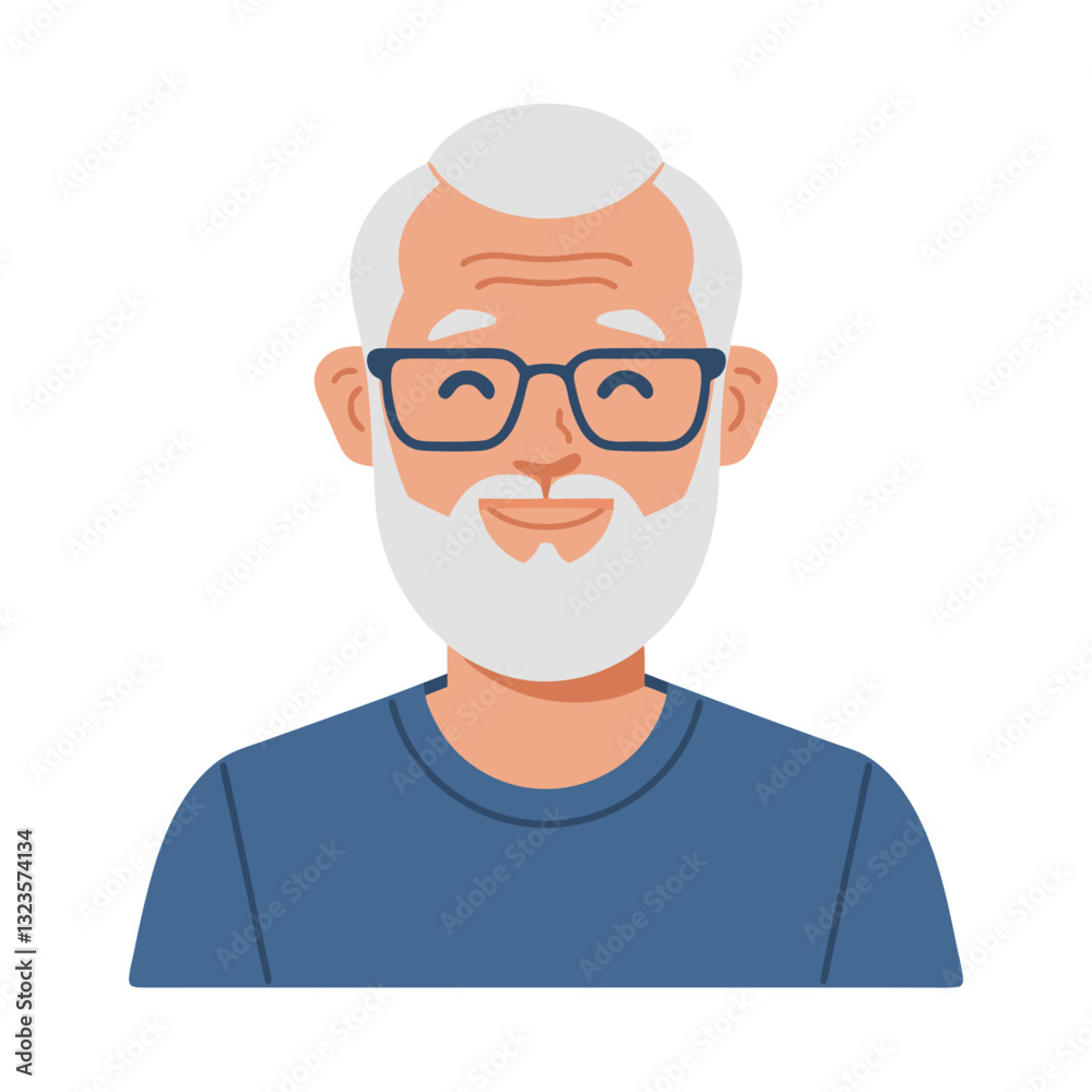 Happy Elderly Man with Glasses Smiling Vector Illustration Happy Elderly Man with Glasses Smiling Vector Illustration