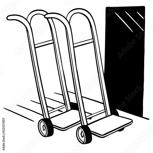 Hand Truck Dolly Hotel Luggage Trolley Vector for Transport Logistics and Hotel Management