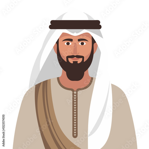 Traditional Middle Eastern Man in Thobe and Keffiyeh Vector Illustration