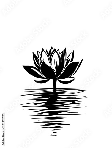 Black and White Lotus Flower Reflection Vector Art for Meditation and Spa Themes