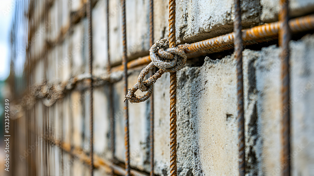 Steel reinforcement bars tied together for concrete foundation support