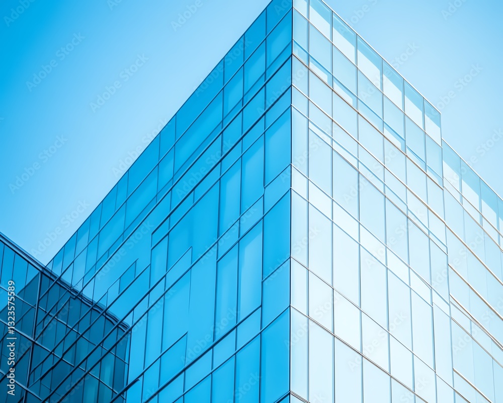 Modern glass facade of an office building with reflections on a clear day Modern glass facade of an office building with reflections on a clear day