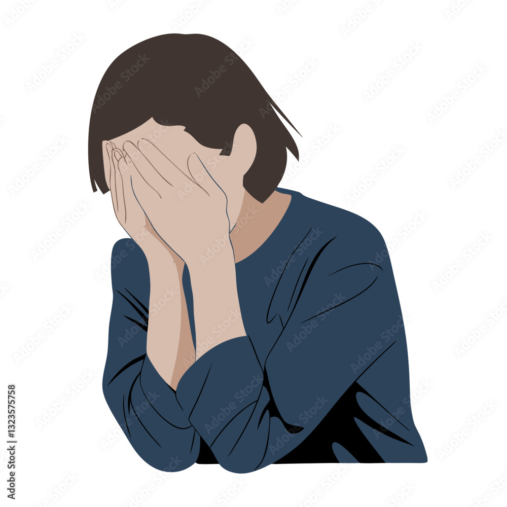 Woman Covering Face Illustrates Sadness and Emotion Vector Art Woman Covering Face Illustrates Sadness and Emotion Vector Art