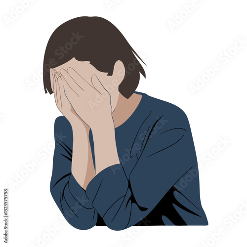 Woman Covering Face Illustrates Sadness and Emotion Vector Art