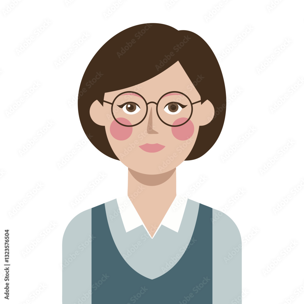 Female Character Avatar Glasses Brown Hair Professional Illustration Female Character Avatar Glasses Brown Hair Professional Illustration