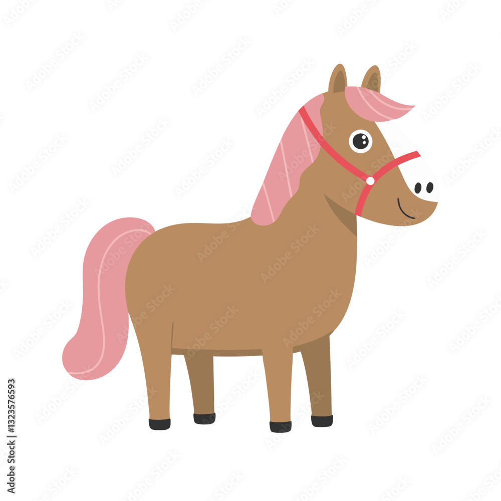 Cute Cartoon Horse with Pink Mane Vector Illustration for Kids Cute Cartoon Horse with Pink Mane Vector Illustration for Kids