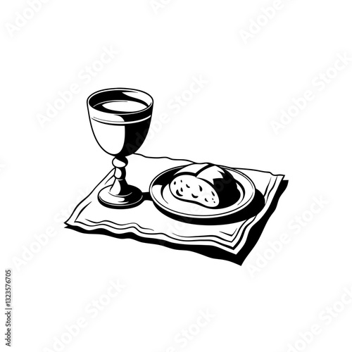 Communion Chalice and Bread Vector Illustration for Religious Use