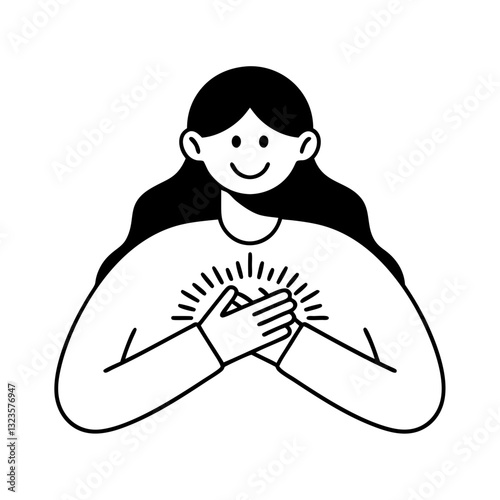Happiness and Gratitude Smiling Woman Holding Heart Vector Art