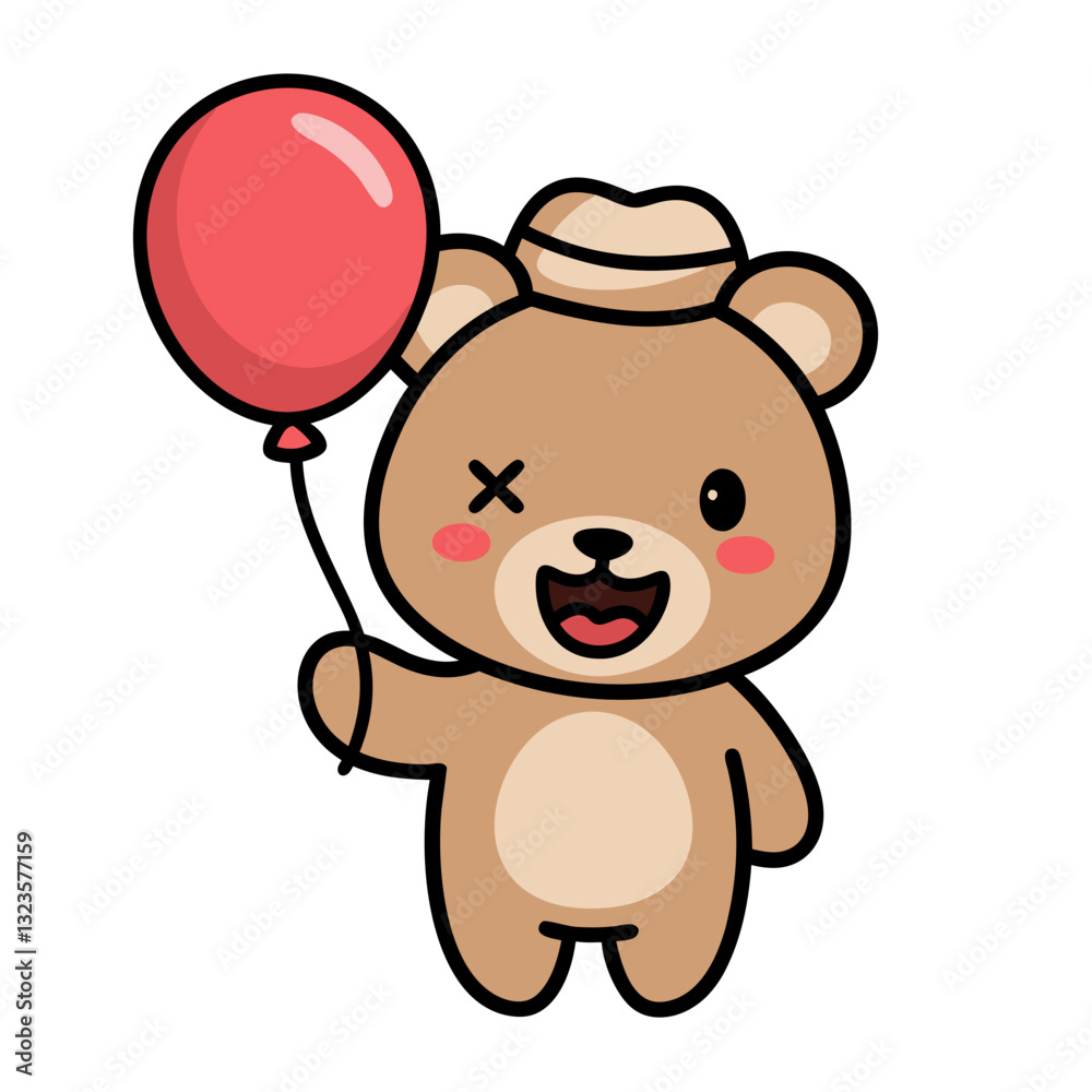 Cute Teddy Bear with Red Balloon Vector Art for Cards and Decorations Cute Teddy Bear with Red Balloon Vector Art for Cards and Decorations