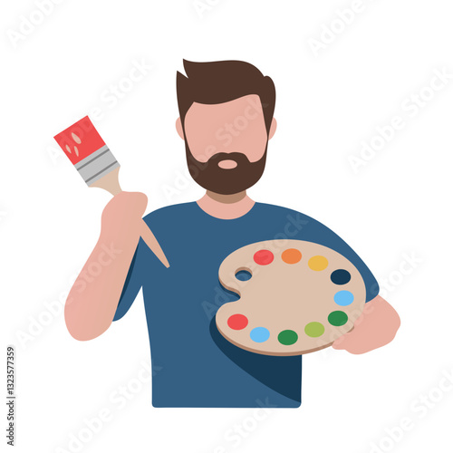 Artist Holding Paintbrush and Color Palette Illustration for Creativity and Design Uses