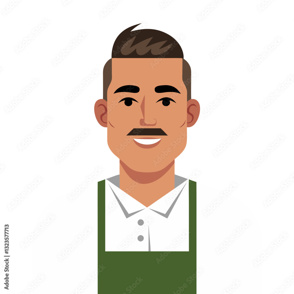 Smiling Man with Mustache Vector Portrait Wearing Apron Smiling Man with Mustache Vector Portrait Wearing Apron