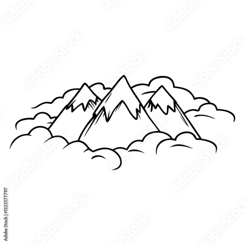 Majestic Mountain Peaks Surrounded By Clouds Vector Illustration
