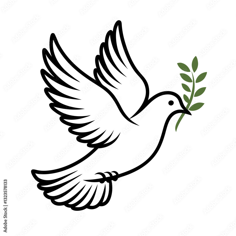 Peace Dove Vector Art Illustration with Olive Branch Symbol of Harmony Peace Dove Vector Art Illustration with Olive Branch Symbol of Harmony