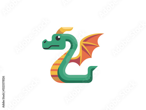 Colorful Cute Dragon Illustration with Orange Wings and Striped Body