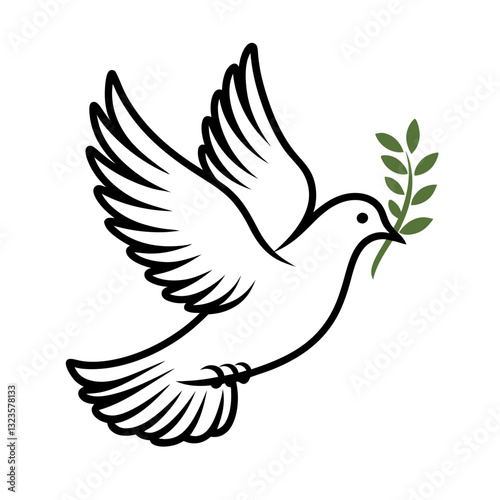 Peace Dove Vector Art Illustration with Olive Branch Symbol of Harmony