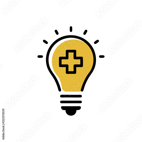 Illuminated Lightbulb with Medical Cross Symbol for Creative Health Concepts
