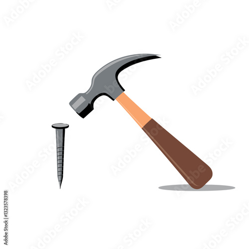 Hammer with Nail Construction Tool Vector for DIY Projects and Woodworking
