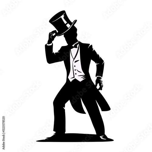 Elegant Gentleman Silhouette in Top Hat Vector Illustration for Vintage Themes
