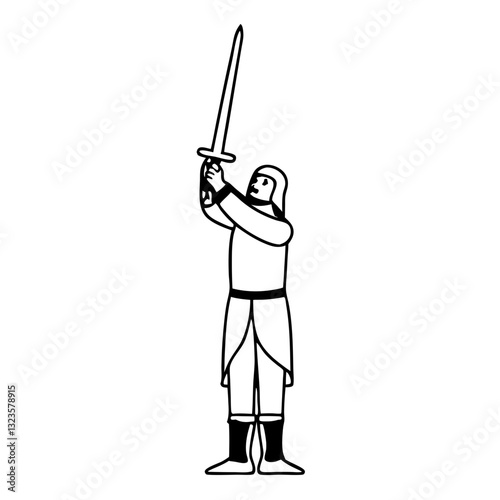 Medieval Knight Holding Sword Vector Illustration for Graphic Design or Tattoo Art