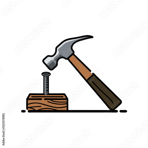 Hammer and Nail Symbolizing Construction Crafts or DIY Projects