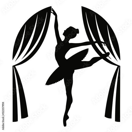 Ballet Dancer Silhouette Performing Elegantly Graceful Dance Art Vector