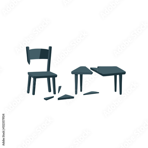 Broken Chair and Table Vector Art for Repair or Destruction Themes