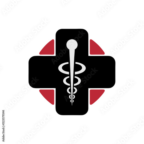 Medical Cross with Rod of Asclepius Vector for Healthcare and Pharmaceutical Design