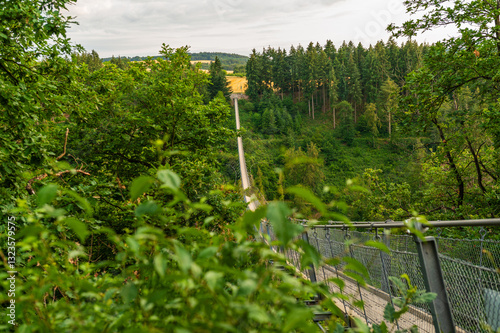 Hunsrück/ Geierley Hängebrücke im Abendlicht