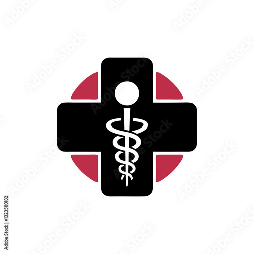 Medical Cross with Caduceus Symbol Healthcare Vector Illustration for Branding and Design