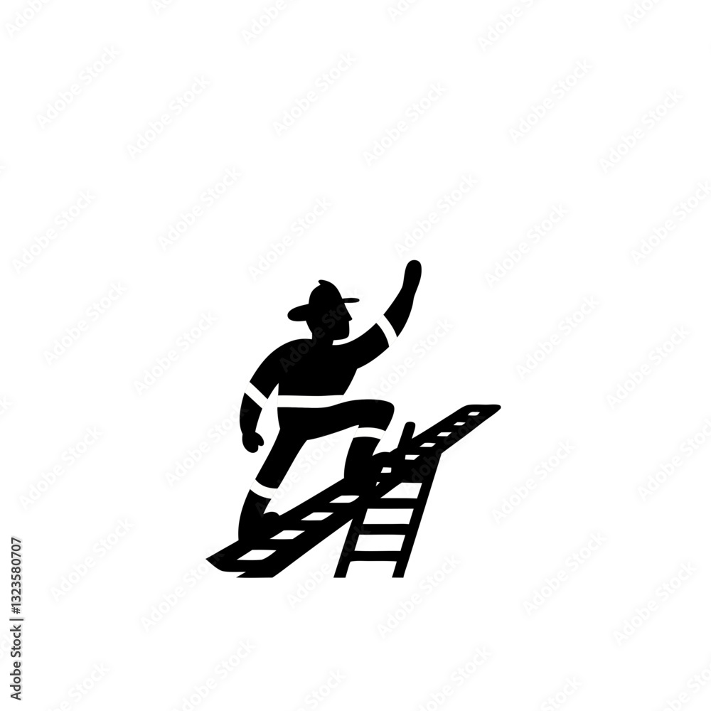 Firefighter Climbing Ladder Vector for Safety and Emergency Services Illustration Firefighter Climbing Ladder Vector for Safety and Emergency Services Illustration