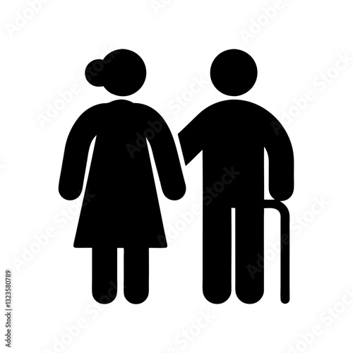 Elderly Couple Pictogram Illustrating Senior Companionship and Support Vector
