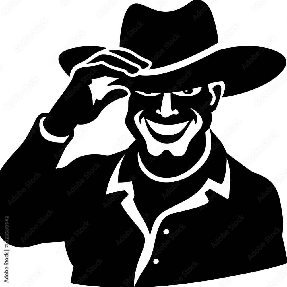 Mysterious Cowboy Silhouette in Hat with Confident Expression Vector Art Mysterious Cowboy Silhouette in Hat with Confident Expression Vector Art