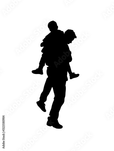 Silhouette of Father Carrying Child on Back Symbolizing Family Bond and Support