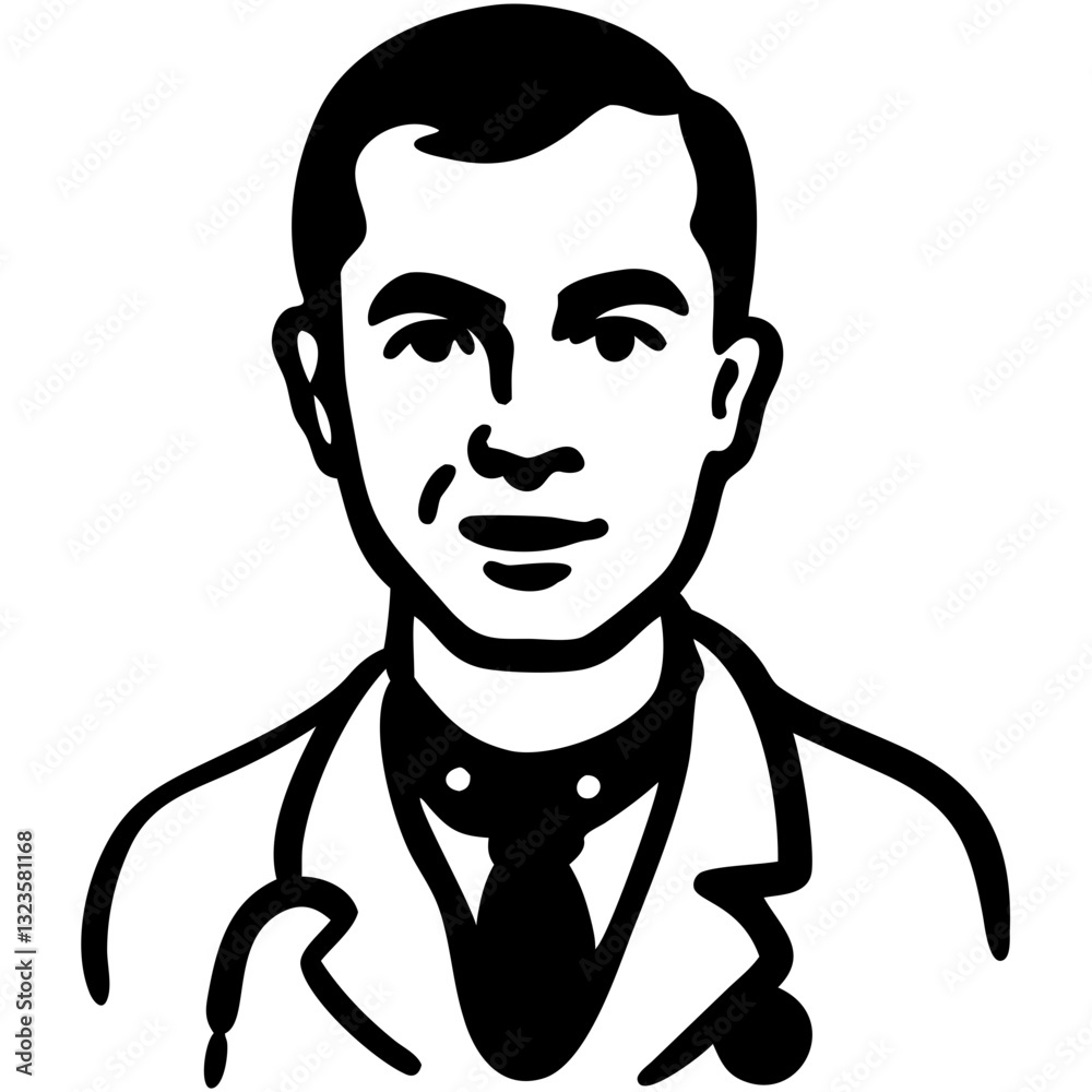 Black And White Vector Illustration of Professional Doctor Portrait For Medical Use Black And White Vector Illustration of Professional Doctor Portrait For Medical Use
