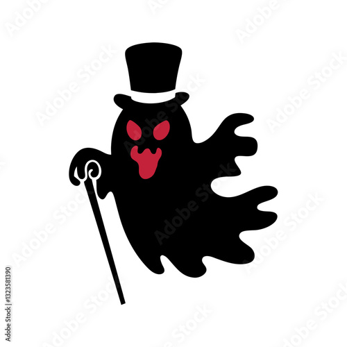 Spooky Top Hat Ghost Vector with Cane for Halloween Designs